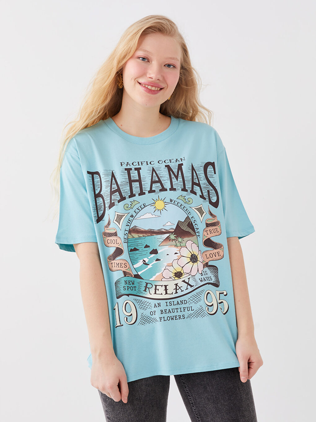 Crew Neck Printed Short Sleeve Oversize Women's T-Shirt-1