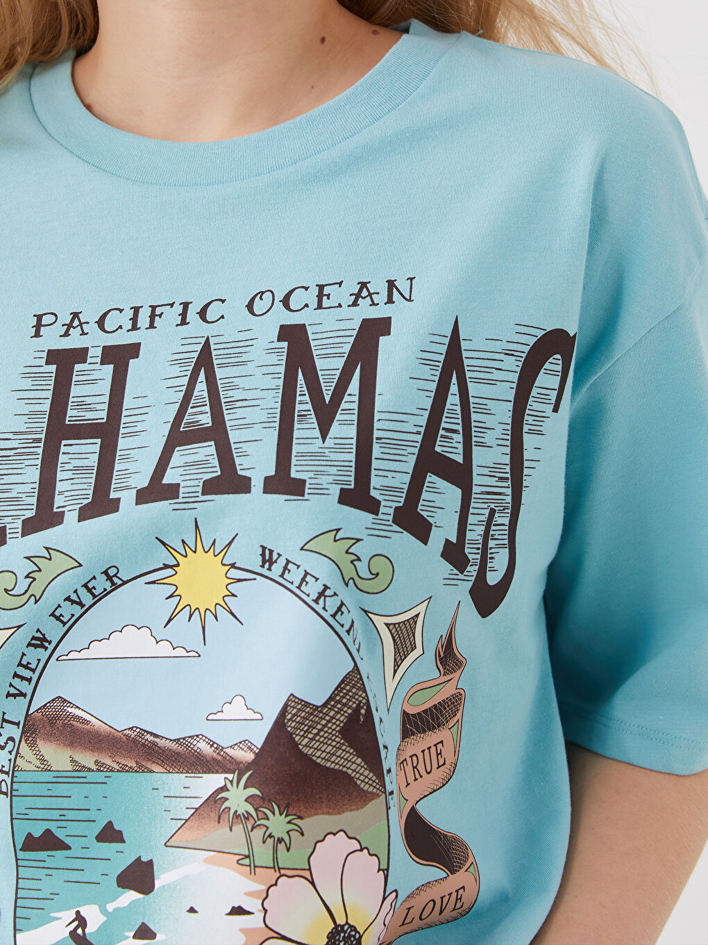 Crew Neck Printed Short Sleeve Oversize Women's T-Shirt-3