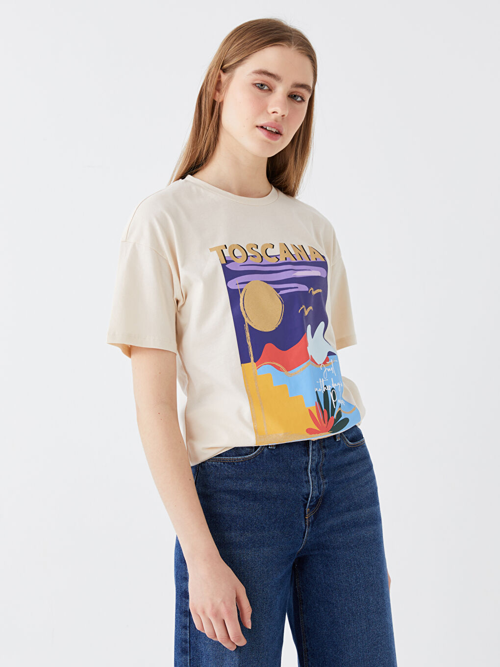 Crew Neck Printed Short Sleeve Women's T-Shirt-1