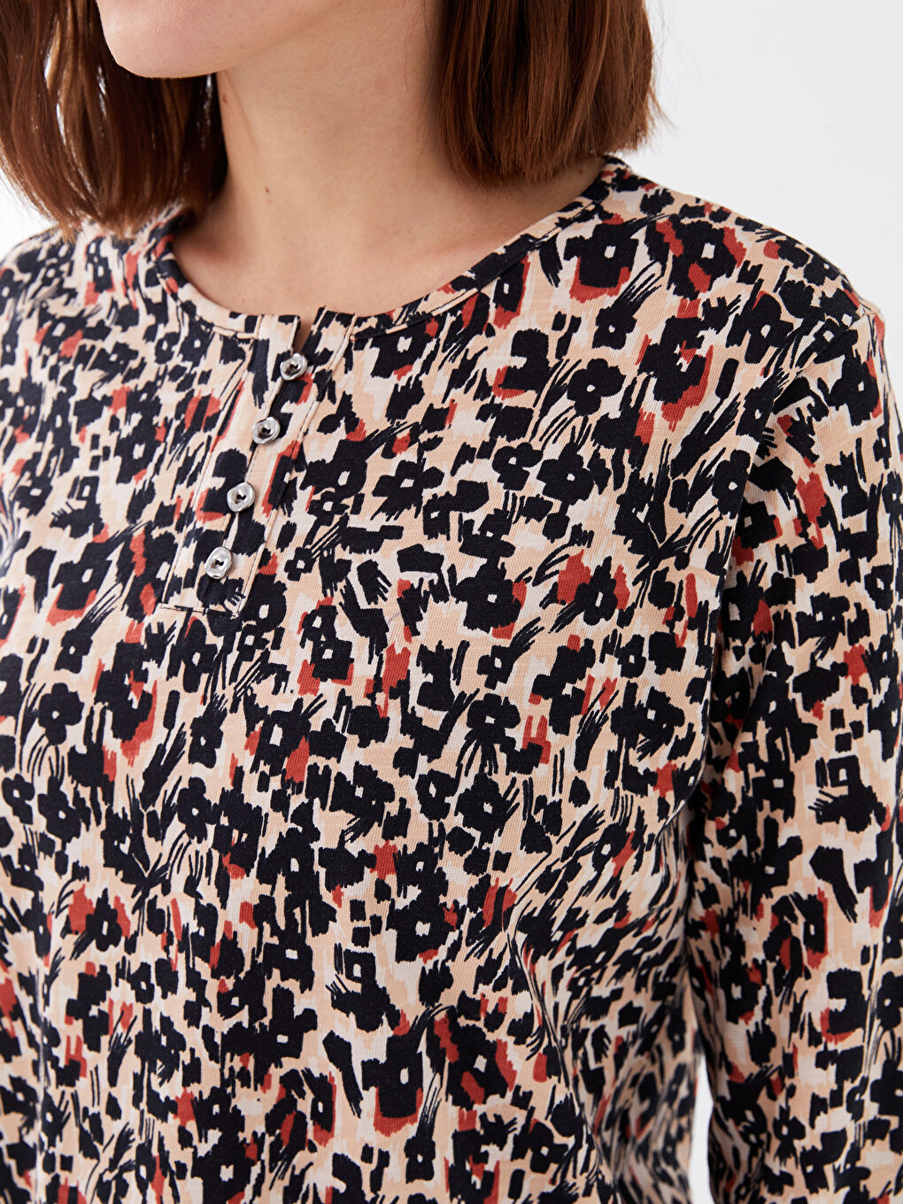 Crew Neck Patterned Long Sleeve Women's T-Shirt-3