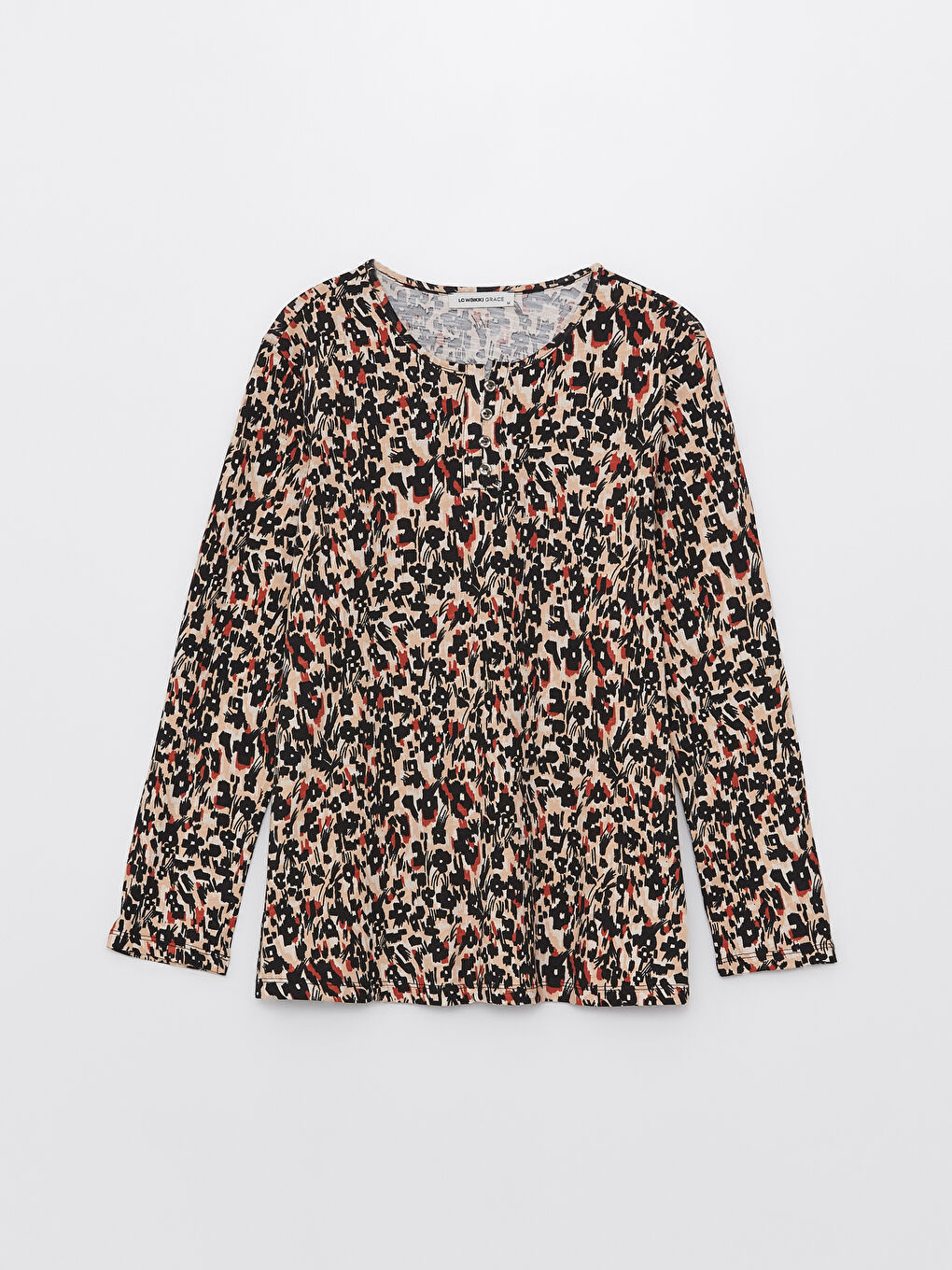 Crew Neck Patterned Long Sleeve Women's T-Shirt-5