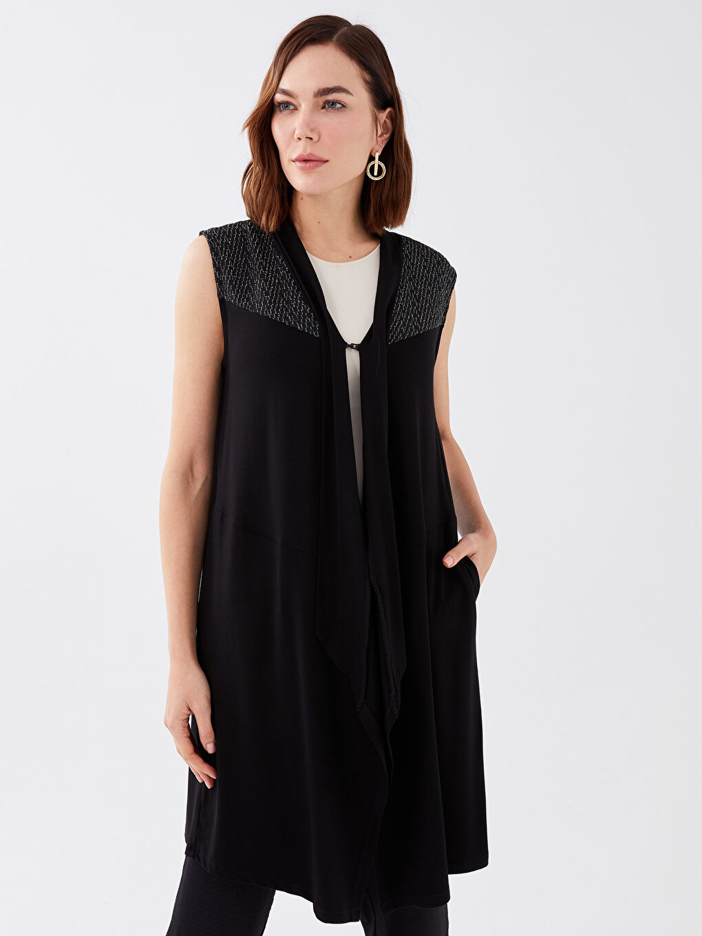 Vestă Pentru Femei Cu Guler Șal și Imprimeu