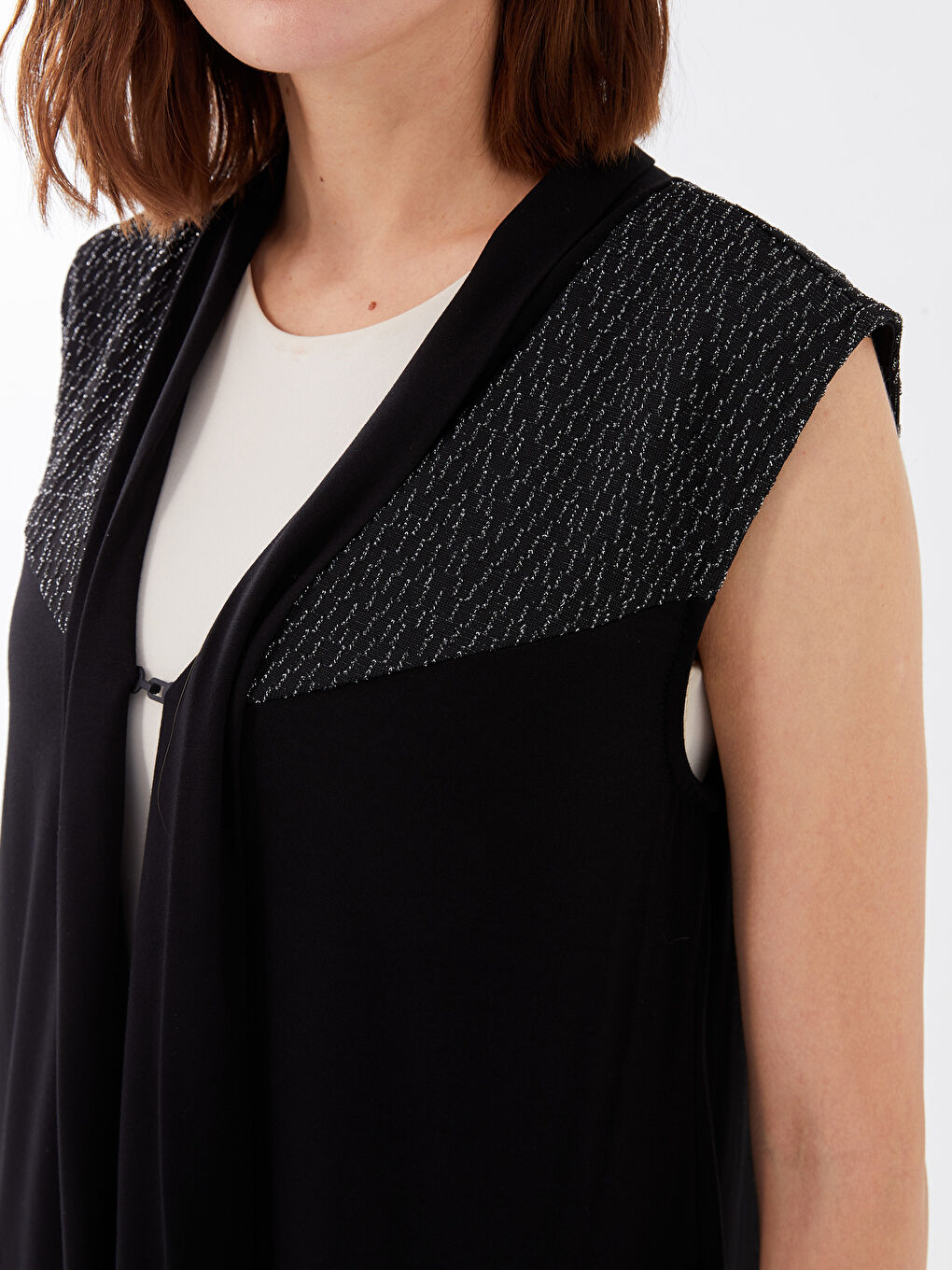 Vestă Pentru Femei Cu Guler Șal și Imprimeu-3