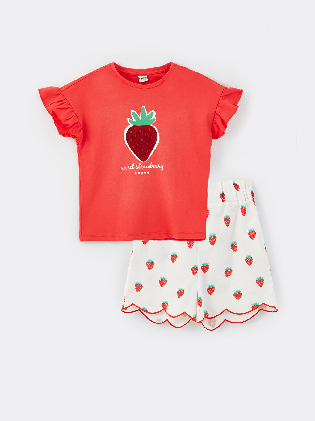 Қыздарға арналған дөңгелек жағалы принтті қысқа жең жинақ