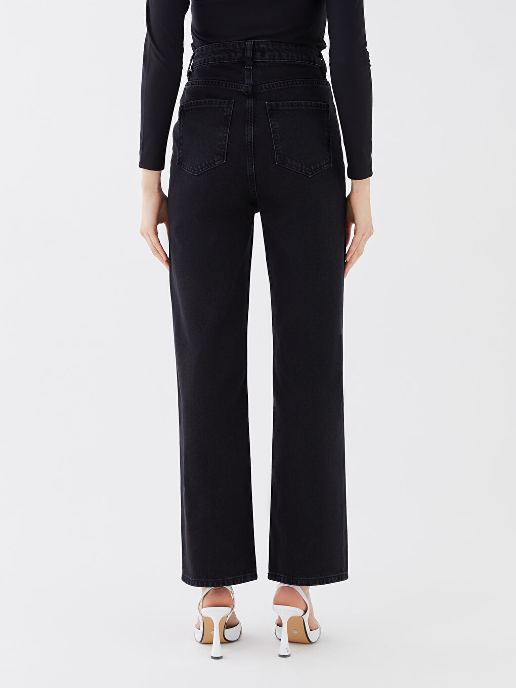 Blugi cu Talie Înaltă și Croială Dreaptă pentru Femei-4