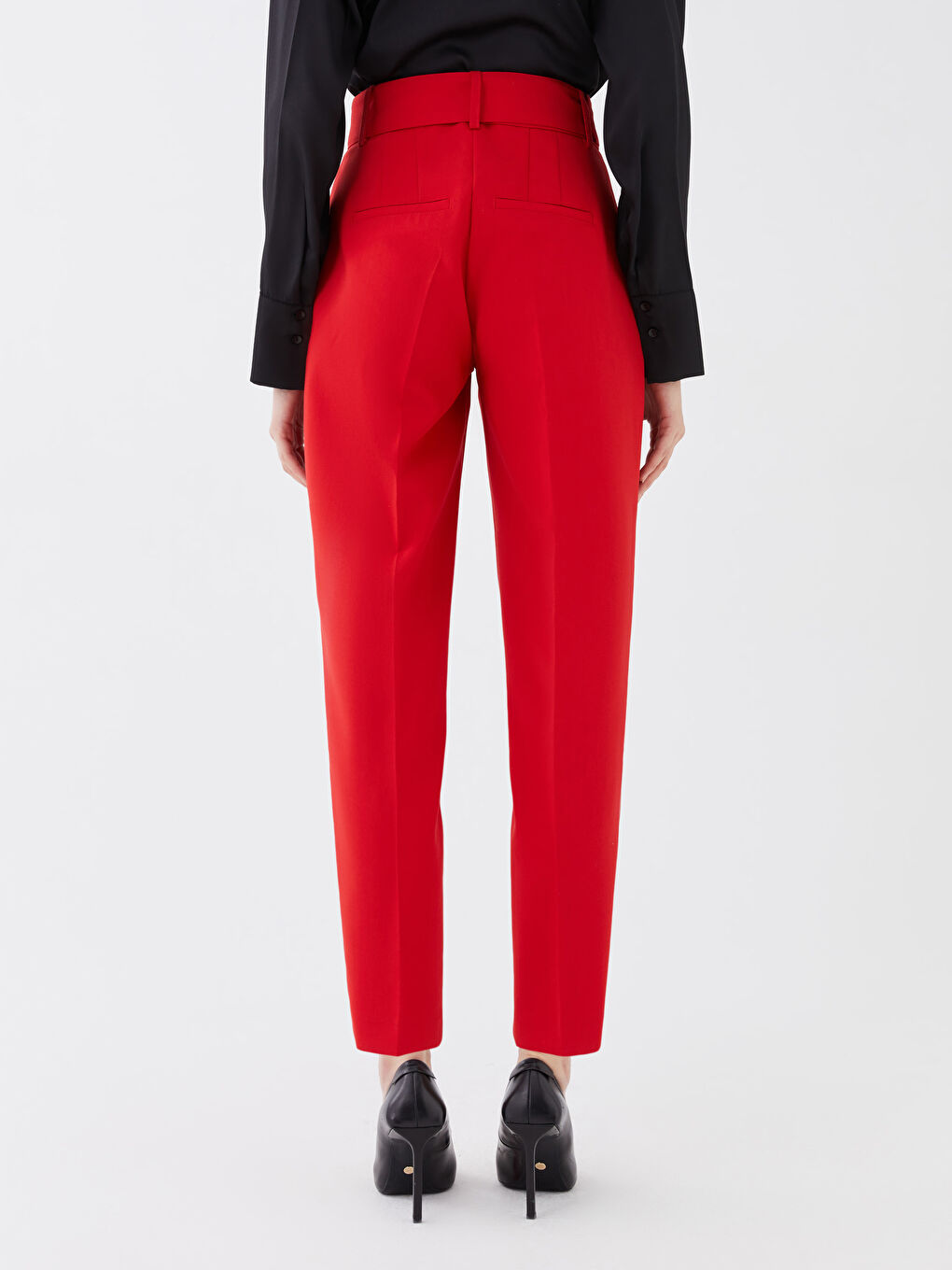 Kırmızı Yüksek Bel Slim Fit Kadın Pantolon-4