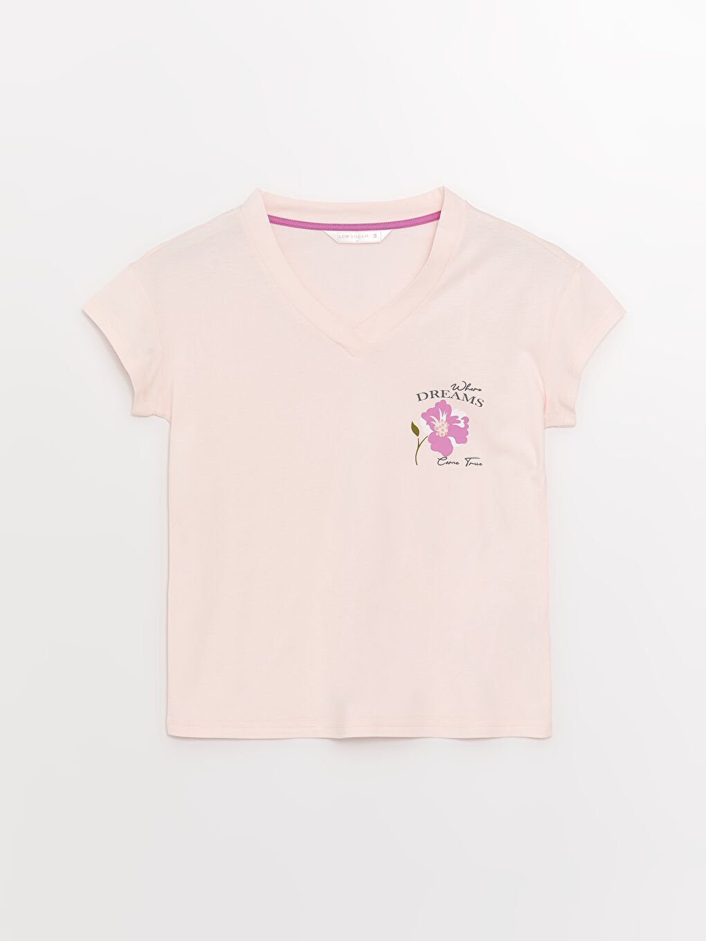 Ekru V Yaka Baskılı Kısa Kollu Kadın Pijama Takımı-5