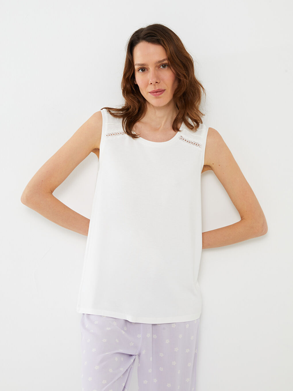 Lila Bisiklet Yaka Desenli Kadın Pijama Takımı