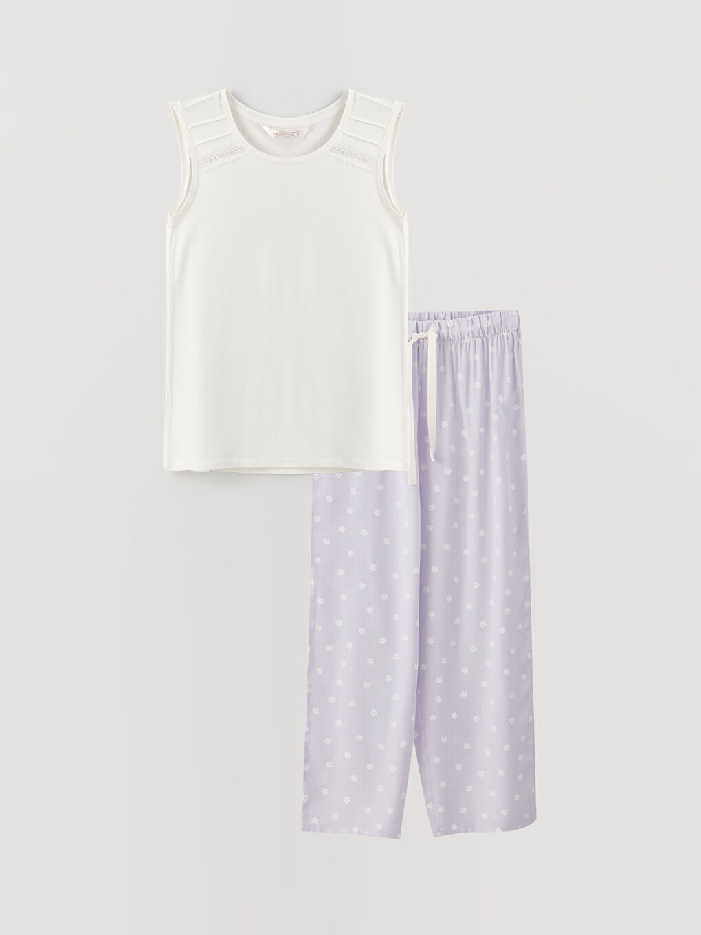 Lila Bisiklet Yaka Desenli Kadın Pijama Takımı-4