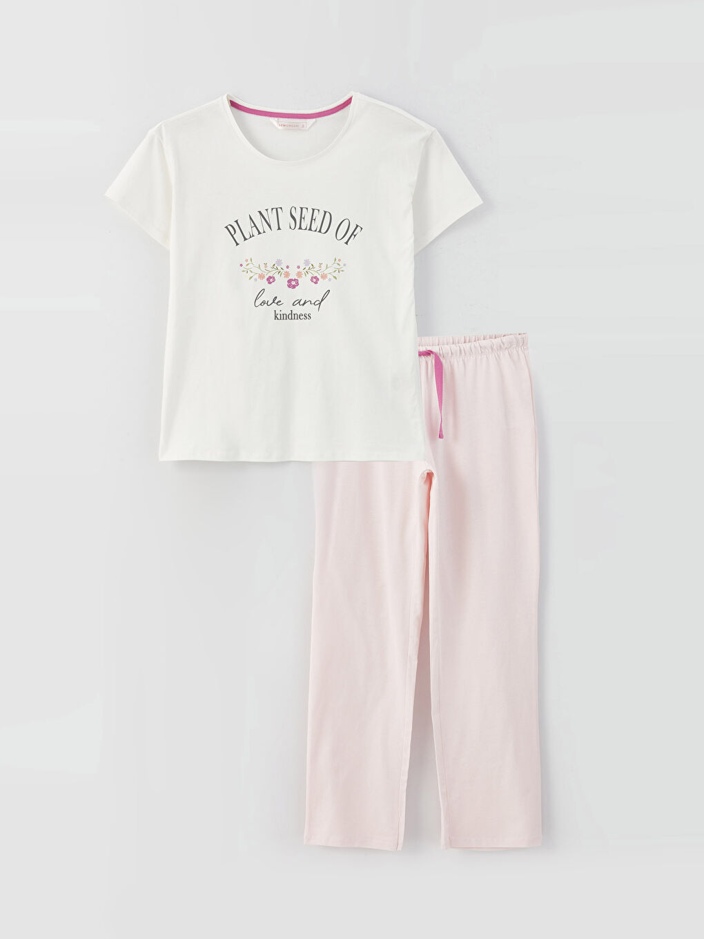 طقم بيجامة بياقة دائرية كم قصير مطبوع للسيدات