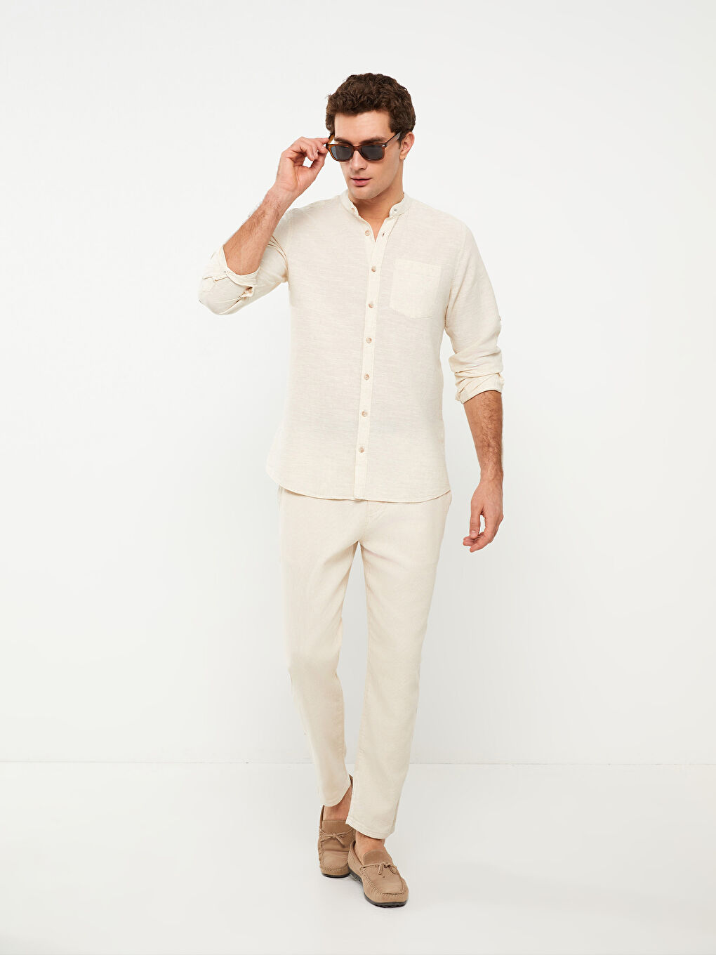 Bej Standart Kalıp Erkek Pantolon-1