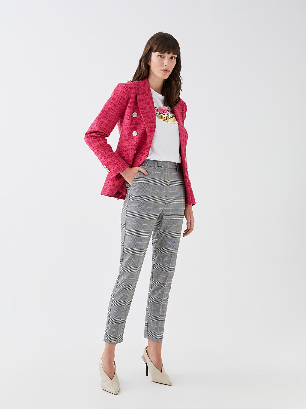 LC Waikiki Pantalone kariranog dezena visokog struka standardnog kroja za žene -S3DC08Z8-LKX