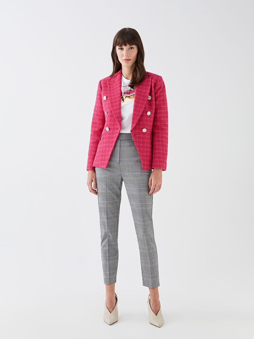 LC Waikiki Pantalone kariranog dezena visokog struka standardnog kroja za žene -S3DC08Z8-LKX