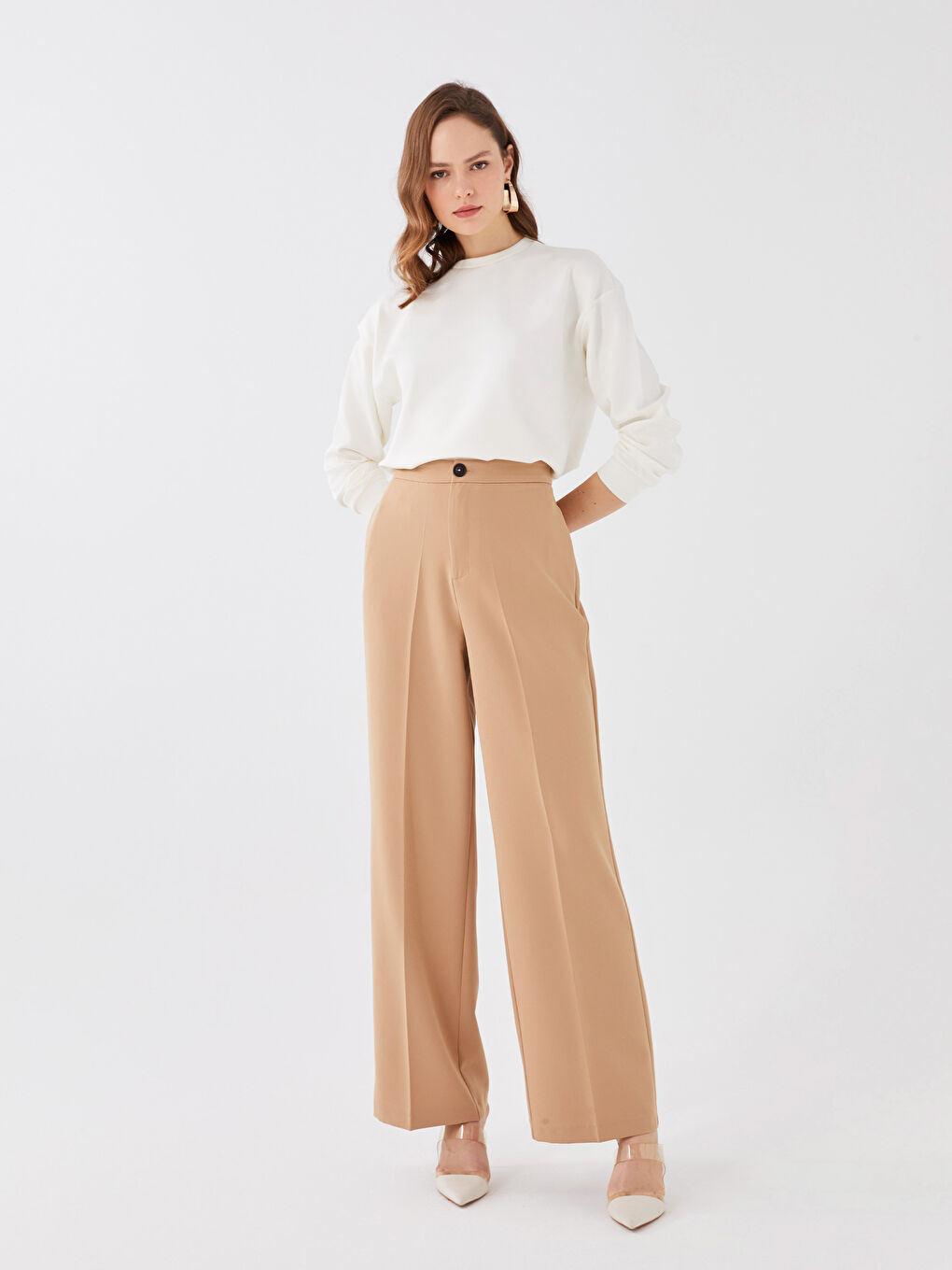 Damen Hoch Tailliert Reguläre Passform Schlichte Hosen