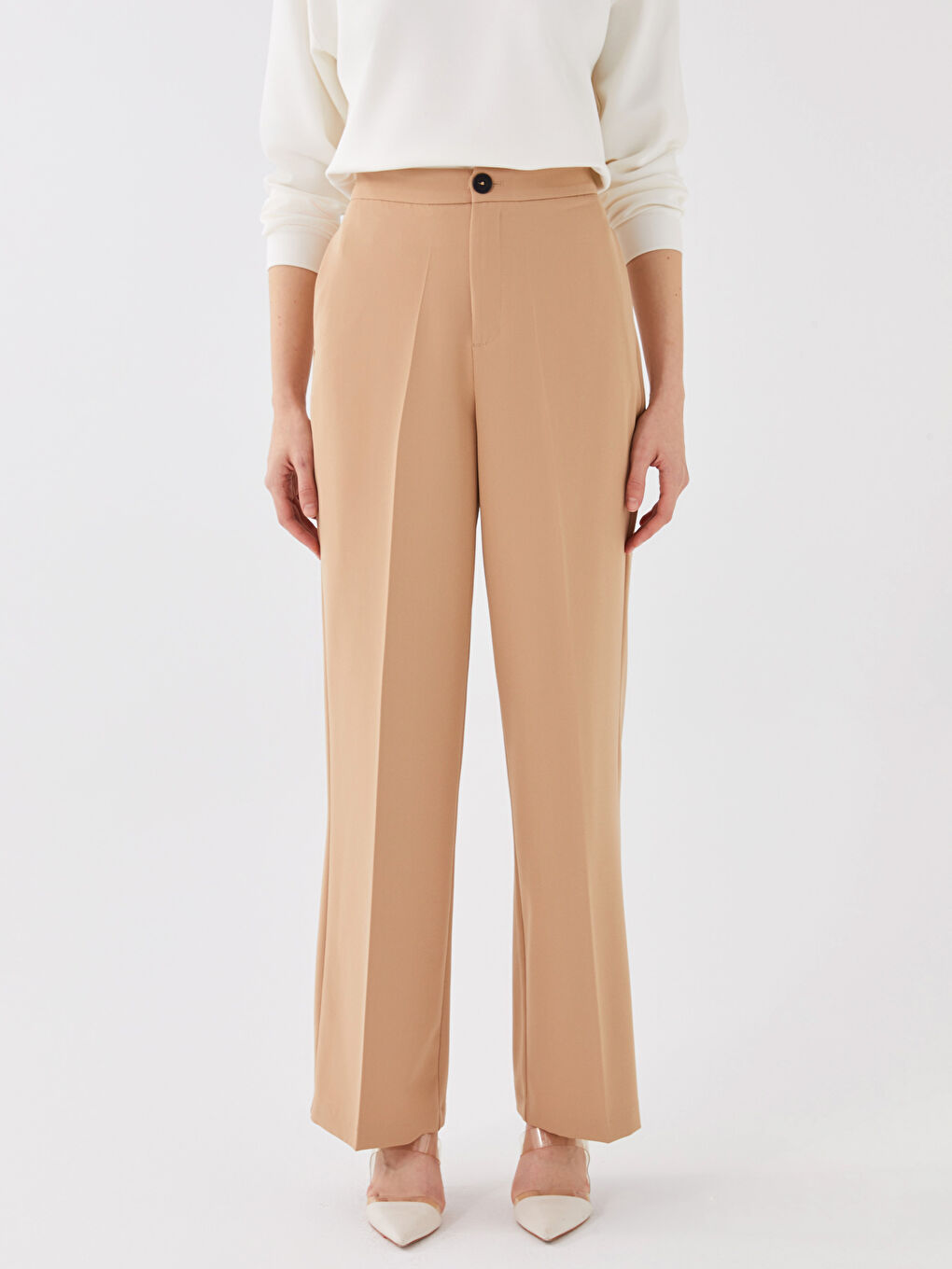 Damen Hoch Tailliert Reguläre Passform Schlichte Hosen-3