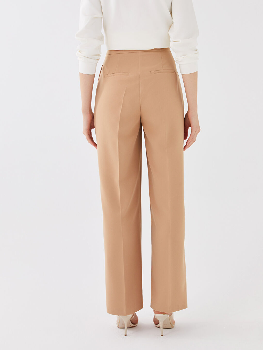 Damen Hoch Tailliert Reguläre Passform Schlichte Hosen-4