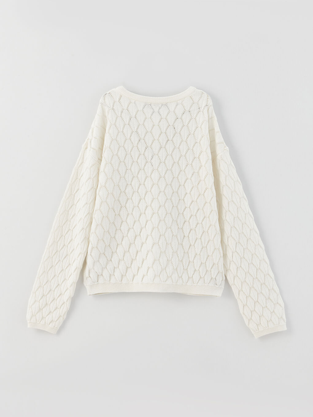 Crew Neck Self Patterned Long Sleeve Girl Tricot Cardigan -S3DC24Z4-LRA