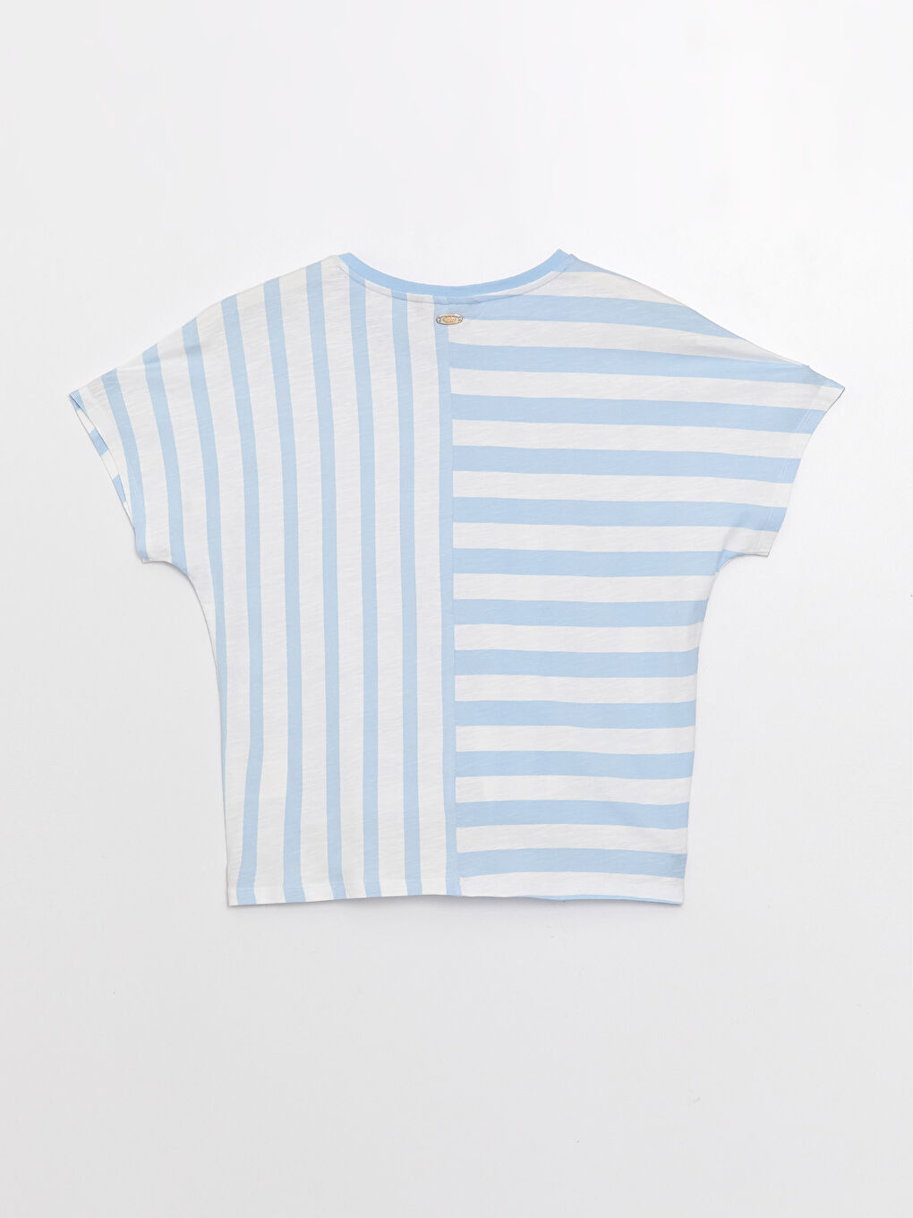 Mavi Kadın Bisiklet Yaka Çizgili Kısa Kollu Tişört-6