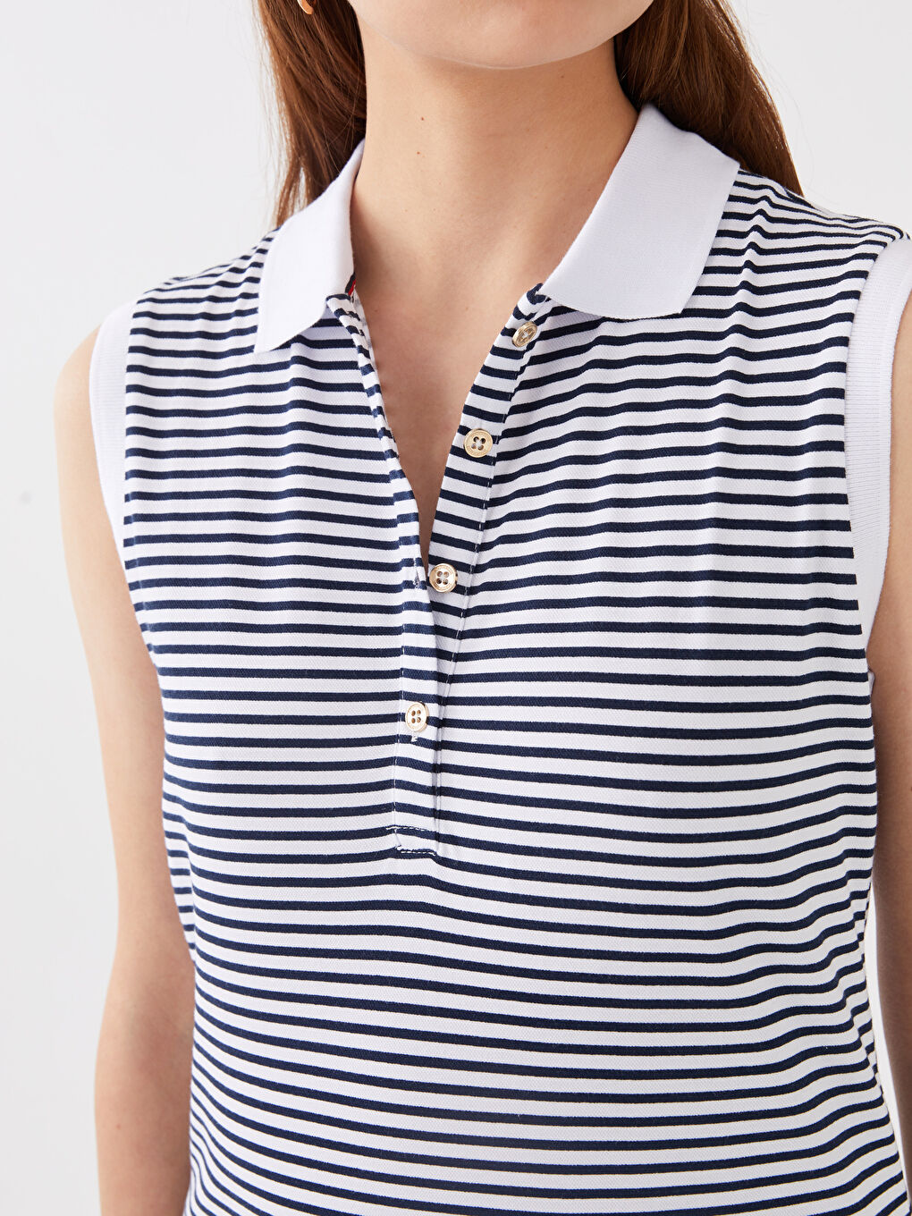 Lacivert Kadın Polo Yaka Çizgili Atlet-3