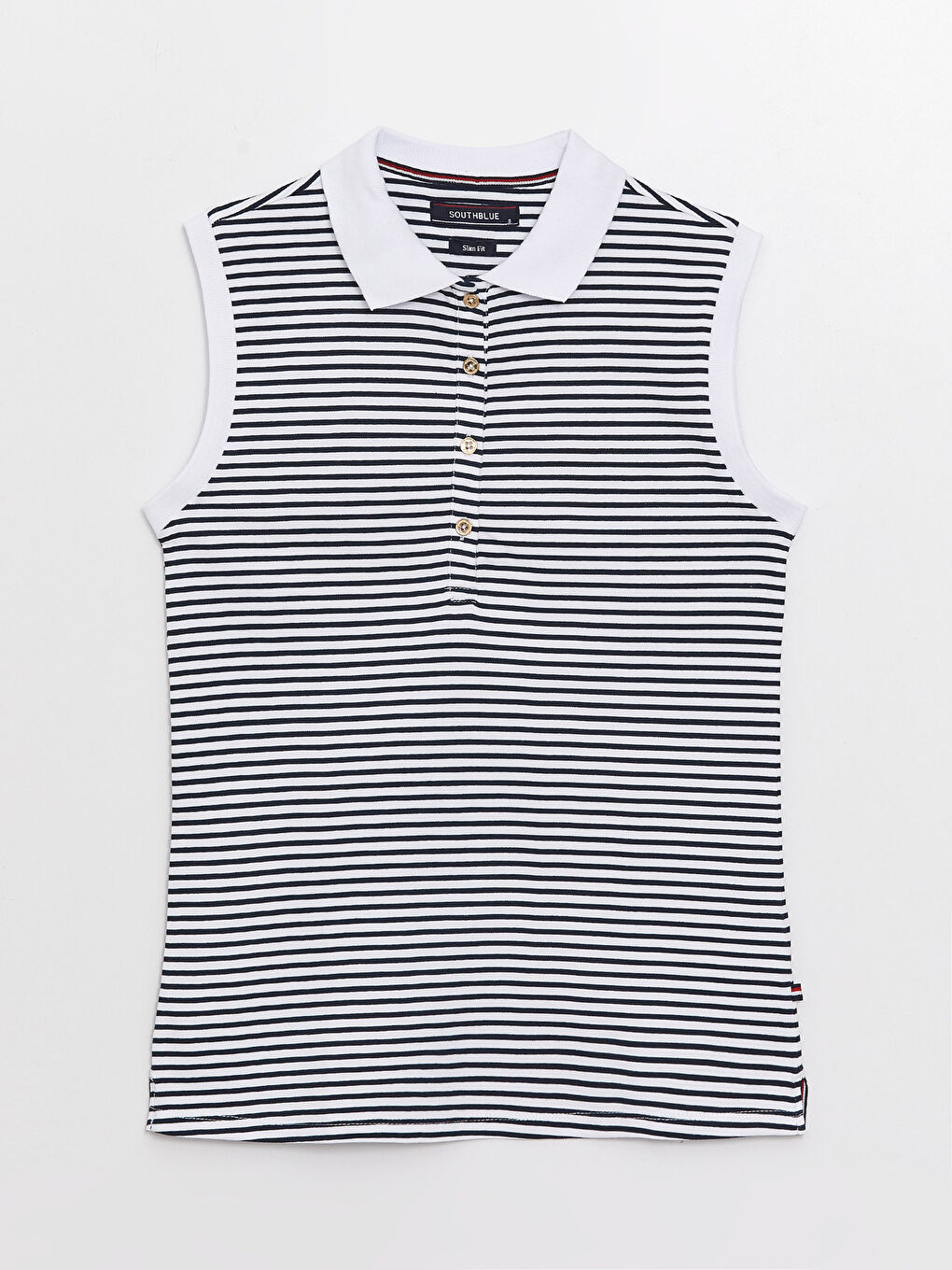 Lacivert Kadın Polo Yaka Çizgili Atlet-5