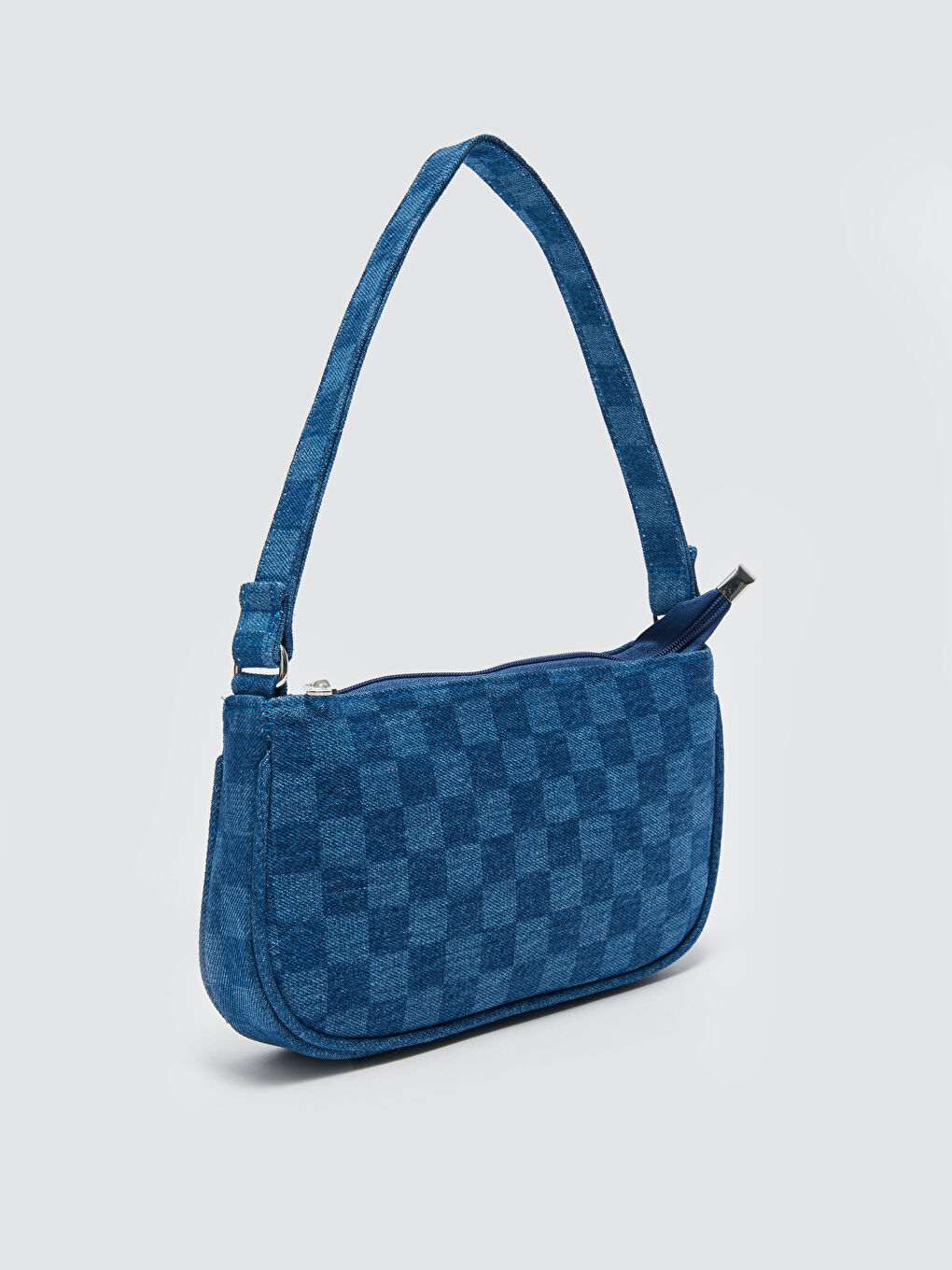 LCW ACCESSORIES Mavi Ekose Desenli Kadın Denim Baget Çanta - 4