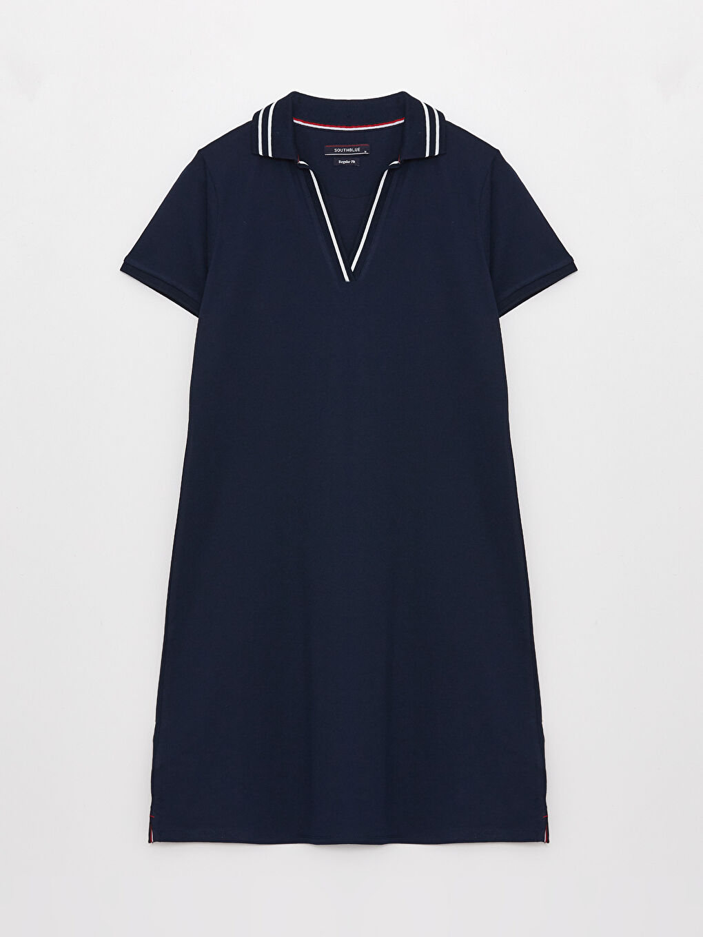 Polo Neck Straight Short Sleeve Pique Fabric Women Dress-5
