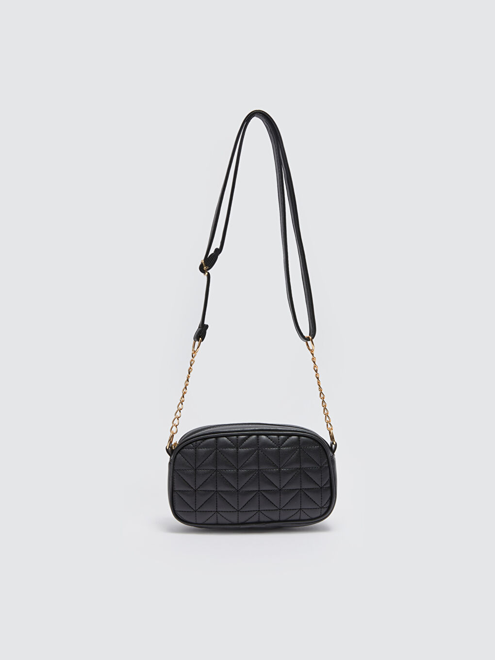 Siyah Deri Görünümlü Kapitoneli Kadın Çapraz Çanta-3