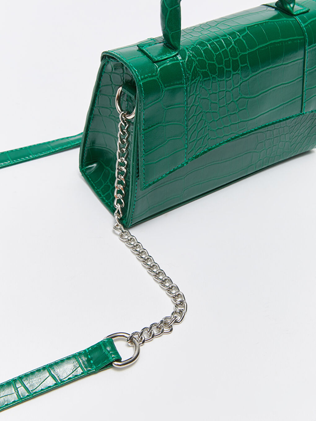 Yeşil Deri Görünümlü Kroko Desenli Kadın Çapraz Çanta-7