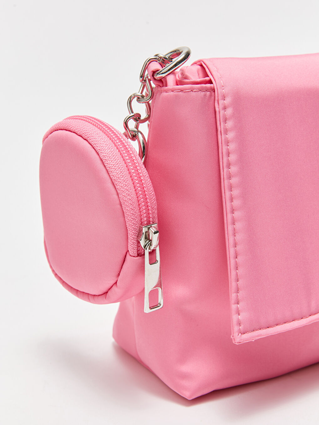 Pembe Deri Görünümlü Kadın Baget Çanta-4