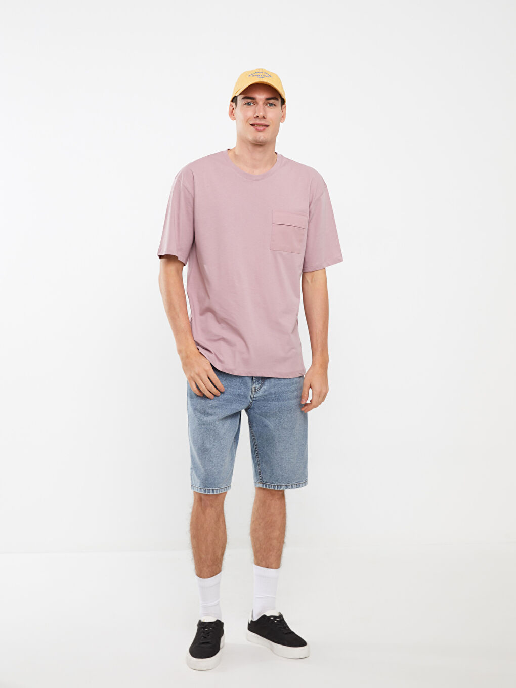 Pembe Bisiklet Yaka Penye Erkek Tişört-2