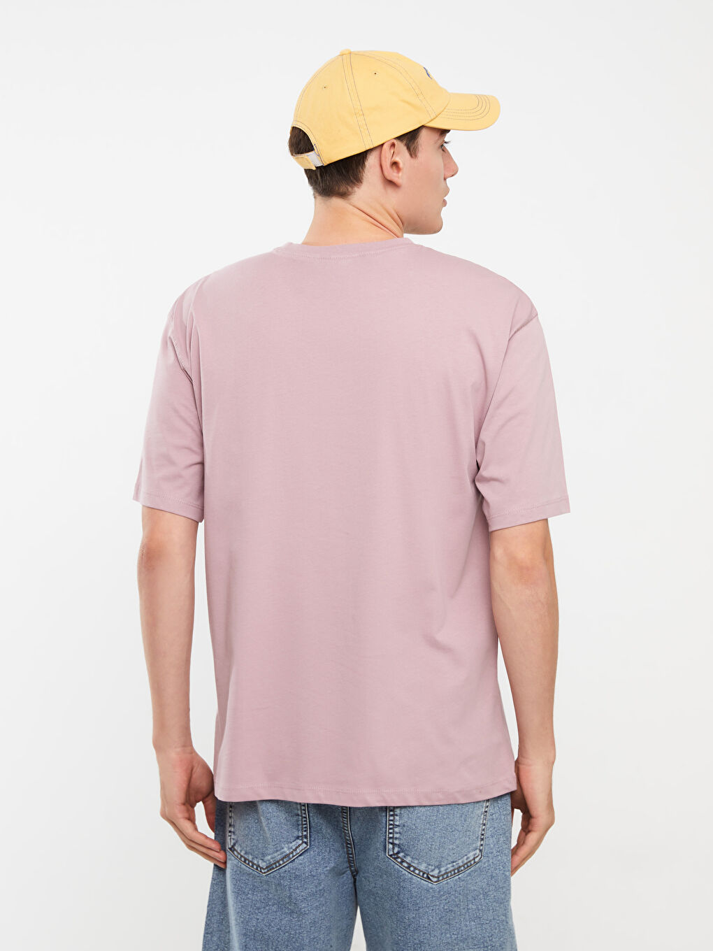 Pembe Bisiklet Yaka Penye Erkek Tişört-3