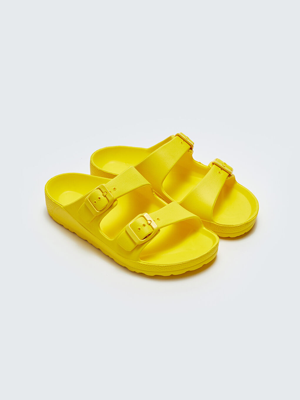 Sarı Çift Bantlı Toka Detaylı Kadın Terlik