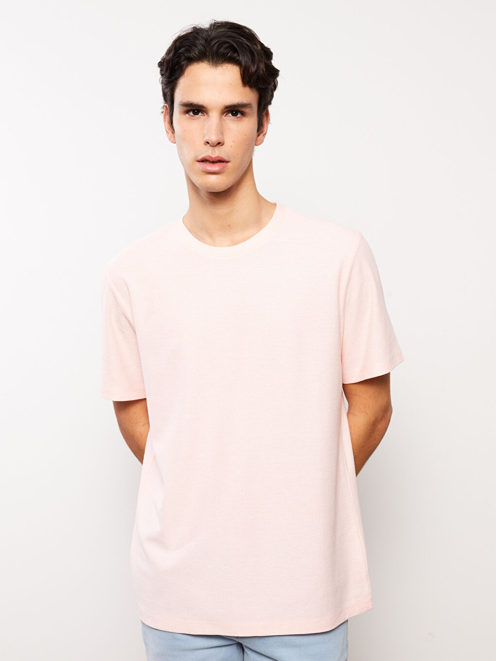 Pembe Bisiklet Yaka Kısa Kollu Erkek Tişört