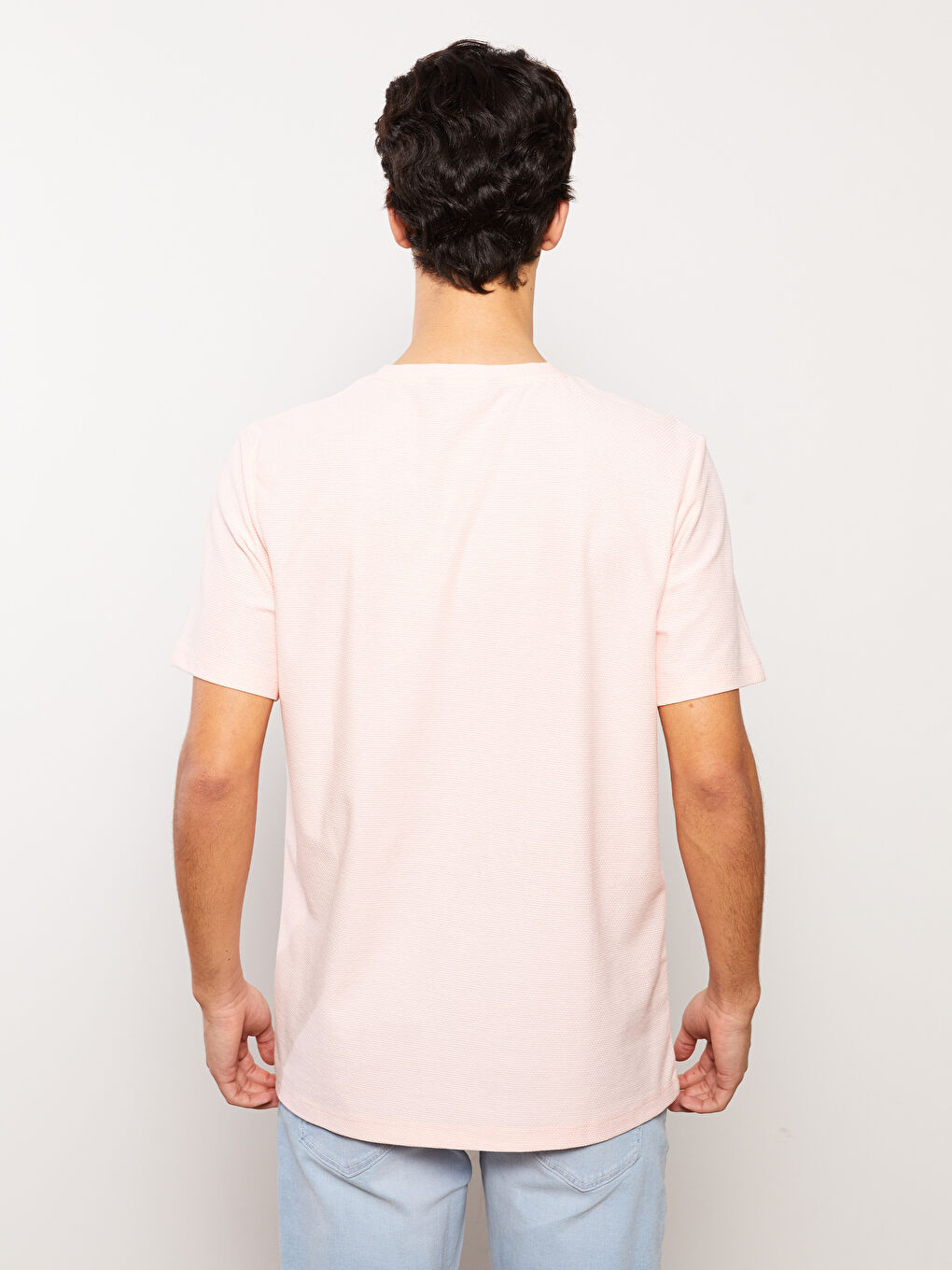 Pembe Bisiklet Yaka Kısa Kollu Erkek Tişört-4