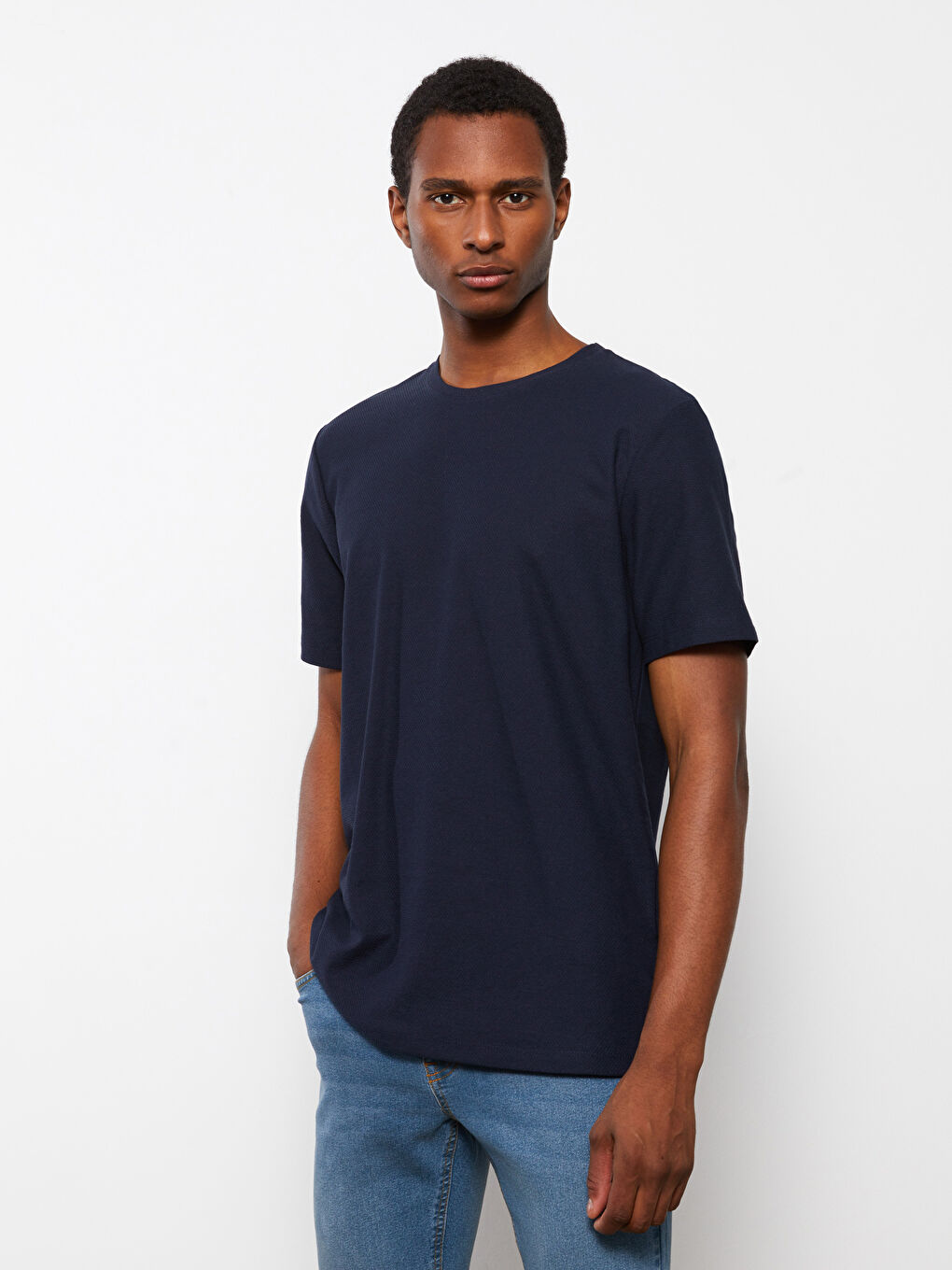 Lacivert Bisiklet Yaka Kısa Kollu Erkek Tişört-2