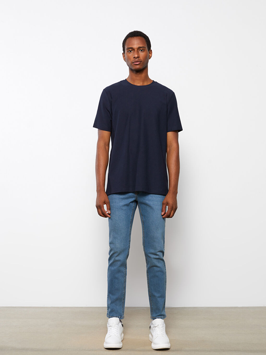 Lacivert Bisiklet Yaka Kısa Kollu Erkek Tişört-3