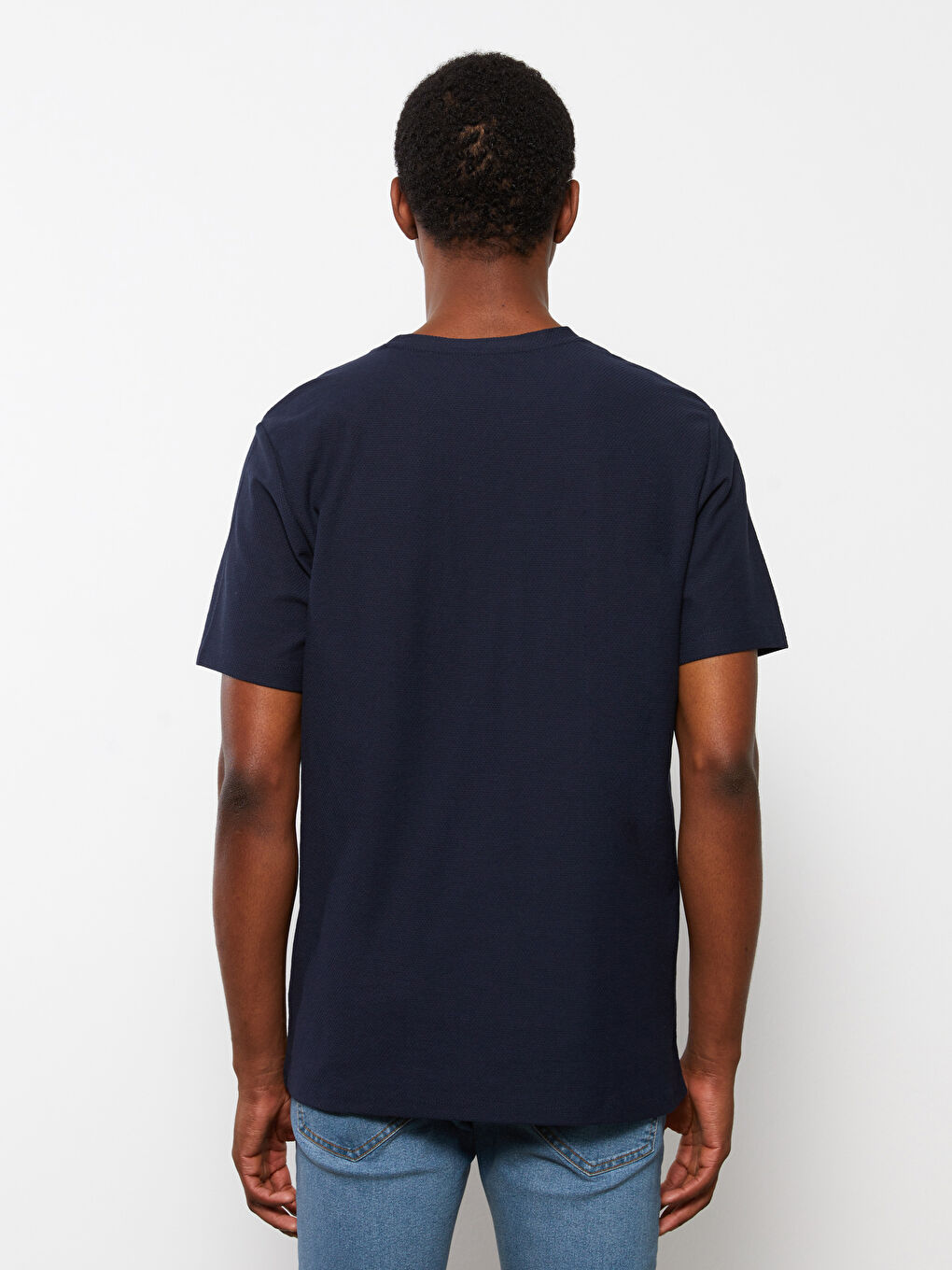 Lacivert Bisiklet Yaka Kısa Kollu Erkek Tişört-5