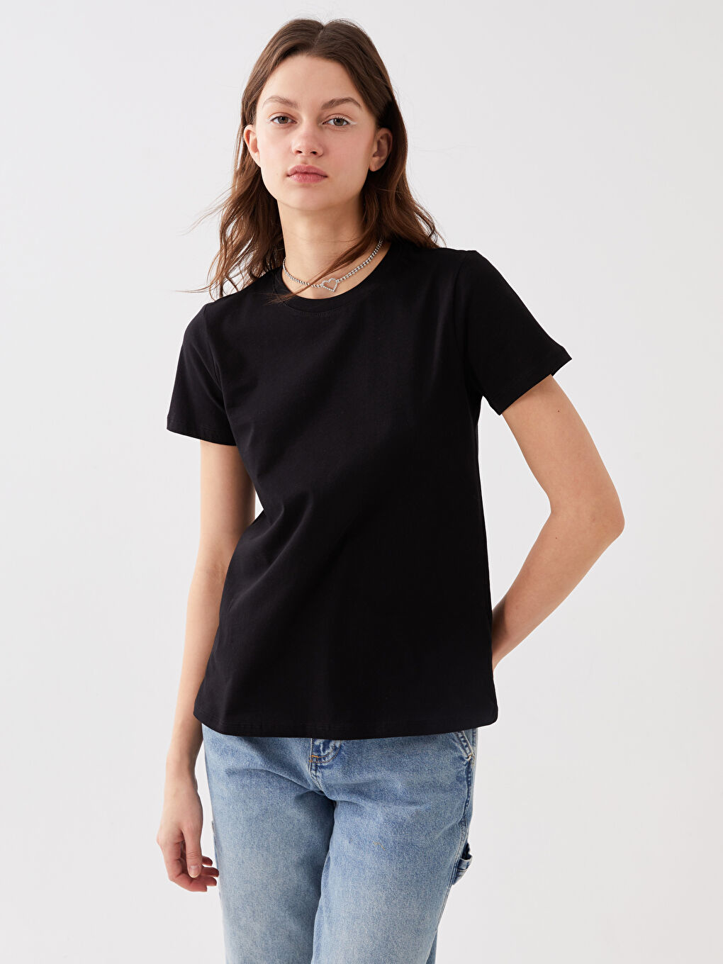 Women Crew Neck Straight Short Sleeve T-Shirt-1