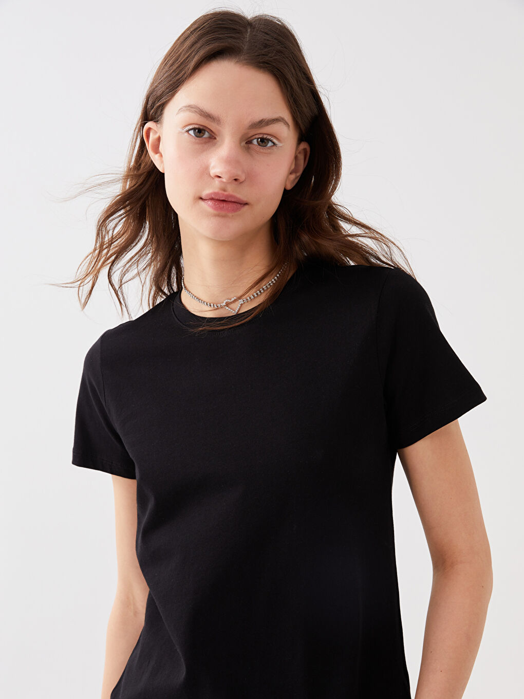 Women Crew Neck Straight Short Sleeve T-Shirt-5