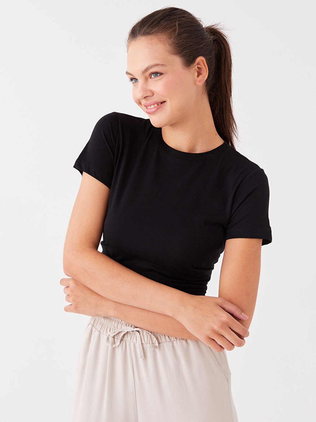 Women Crew Neck Straight Short Sleeve T-Shirt