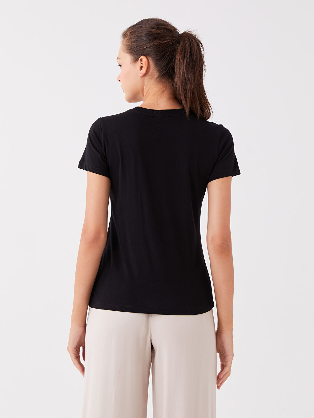 Women Crew Neck Straight Short Sleeve T-Shirt-8