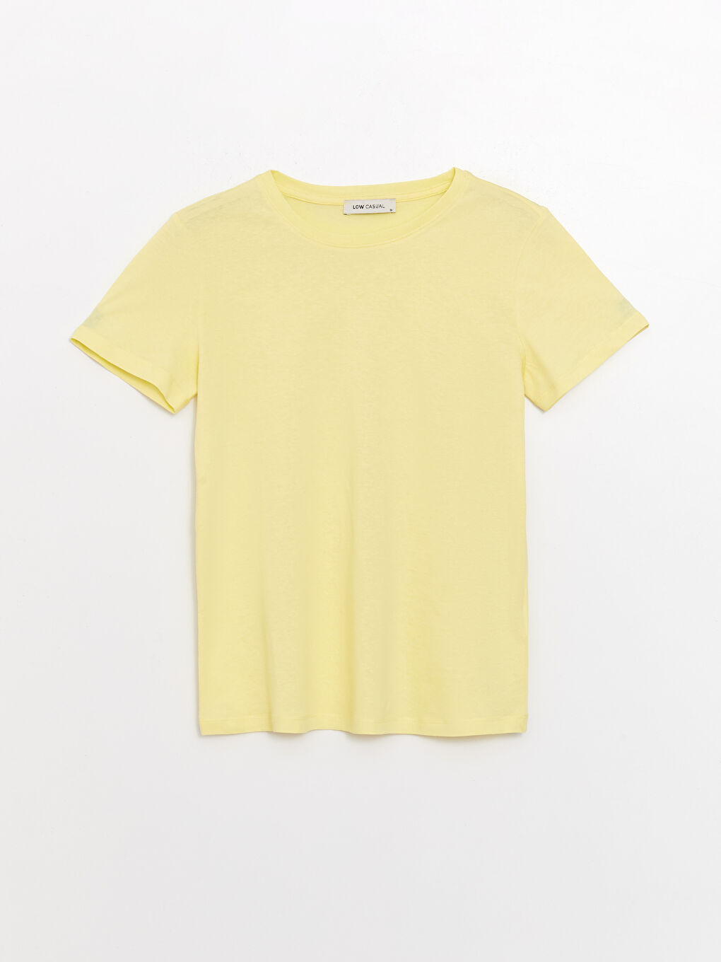 Sarı Kadın Bisiklet Yaka Düz Kısa Kollu Tişört-5