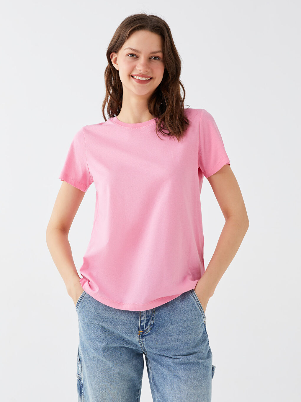 Women Crew Neck Straight Short Sleeve T-Shirt -S3DD04Z8-FNL