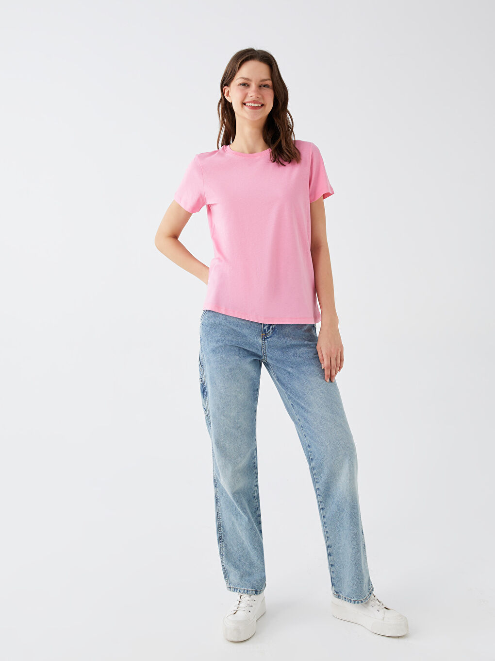 Women Crew Neck Straight Short Sleeve T-Shirt -S3DD04Z8-FNL