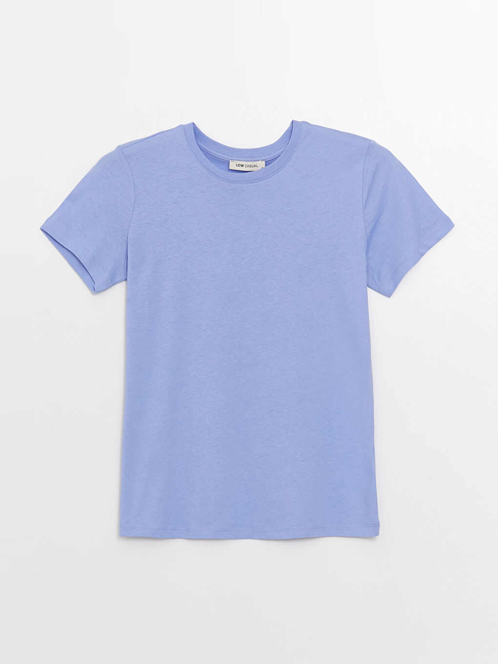 Lila Kadın Bisiklet Yaka Düz Kısa Kollu Tişört-5