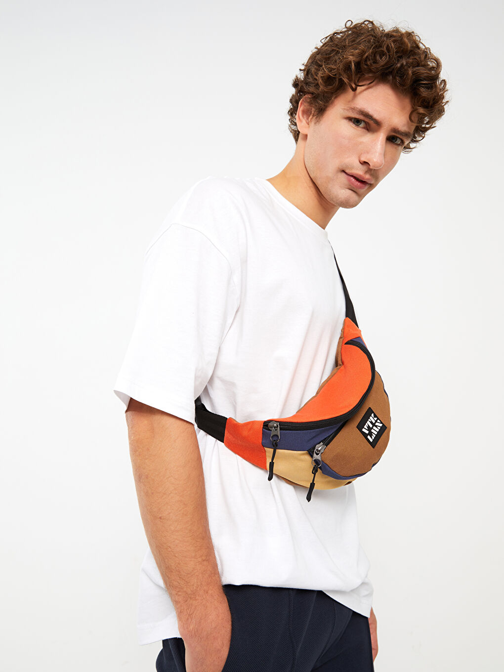 Karışık Renk Bloklu Erkek Bel Çantası-1