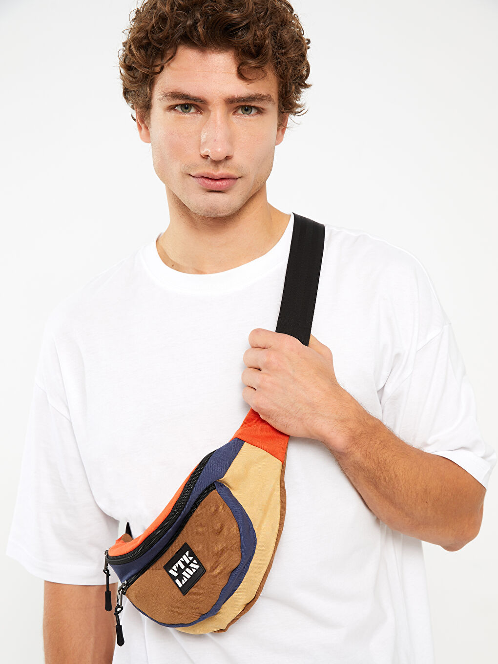 Karışık Renk Bloklu Erkek Bel Çantası-2
