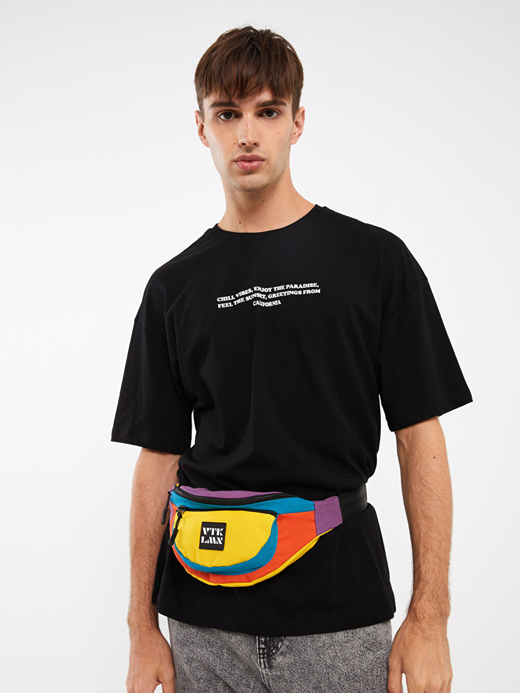 Sarı Renk Bloklu Erkek Bel Çantası