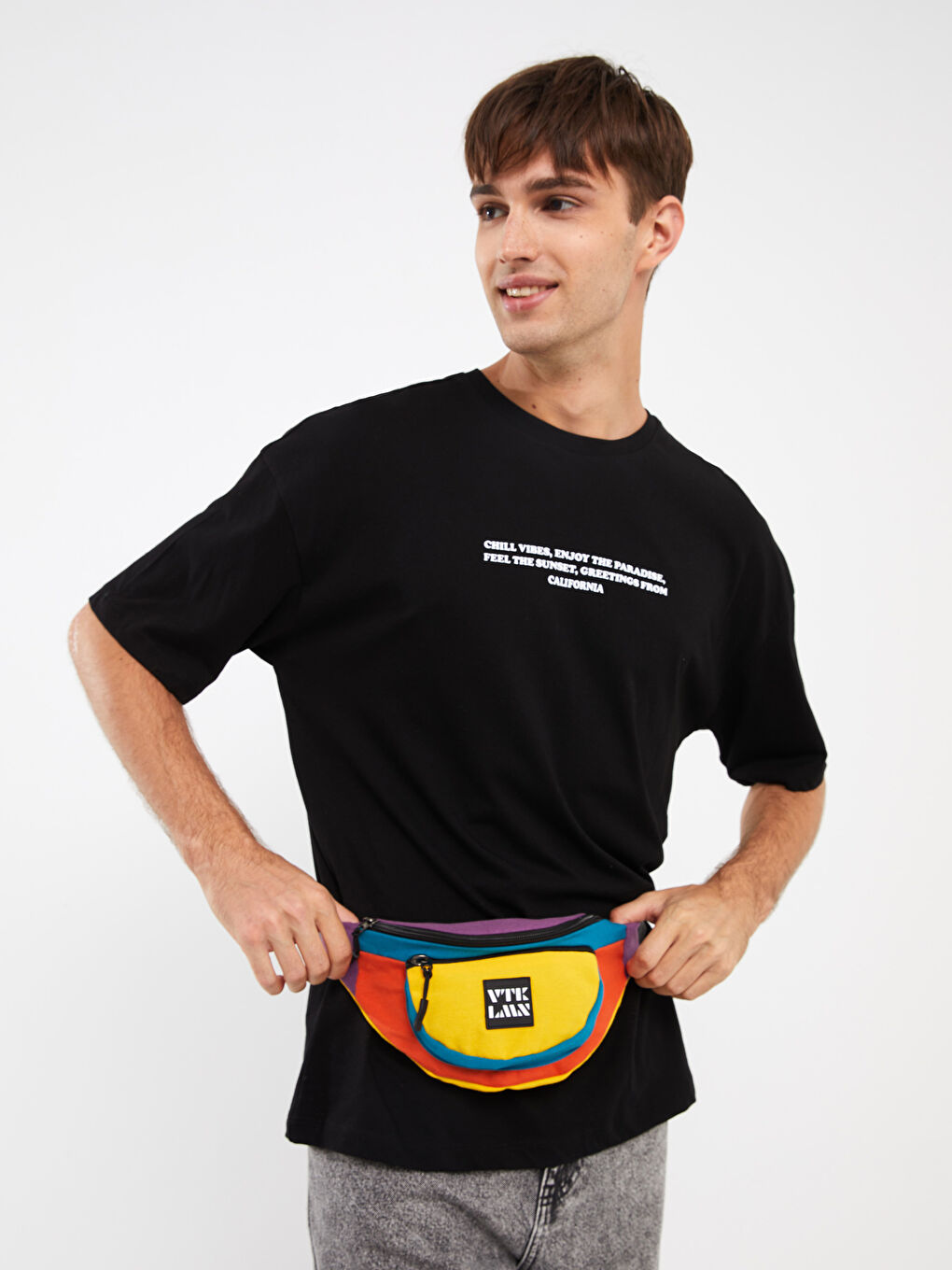 Sarı Renk Bloklu Erkek Bel Çantası-1