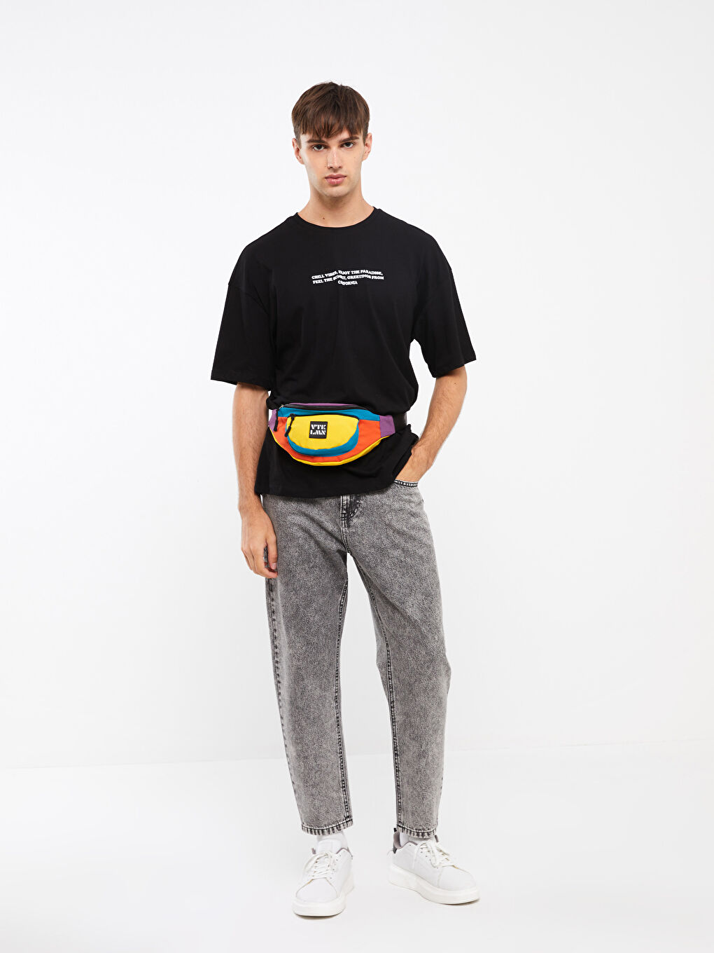 Sarı Renk Bloklu Erkek Bel Çantası-2